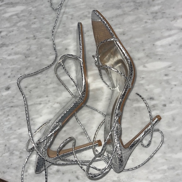 Silver lace up pointed toe heals - Picture 4 of 5
